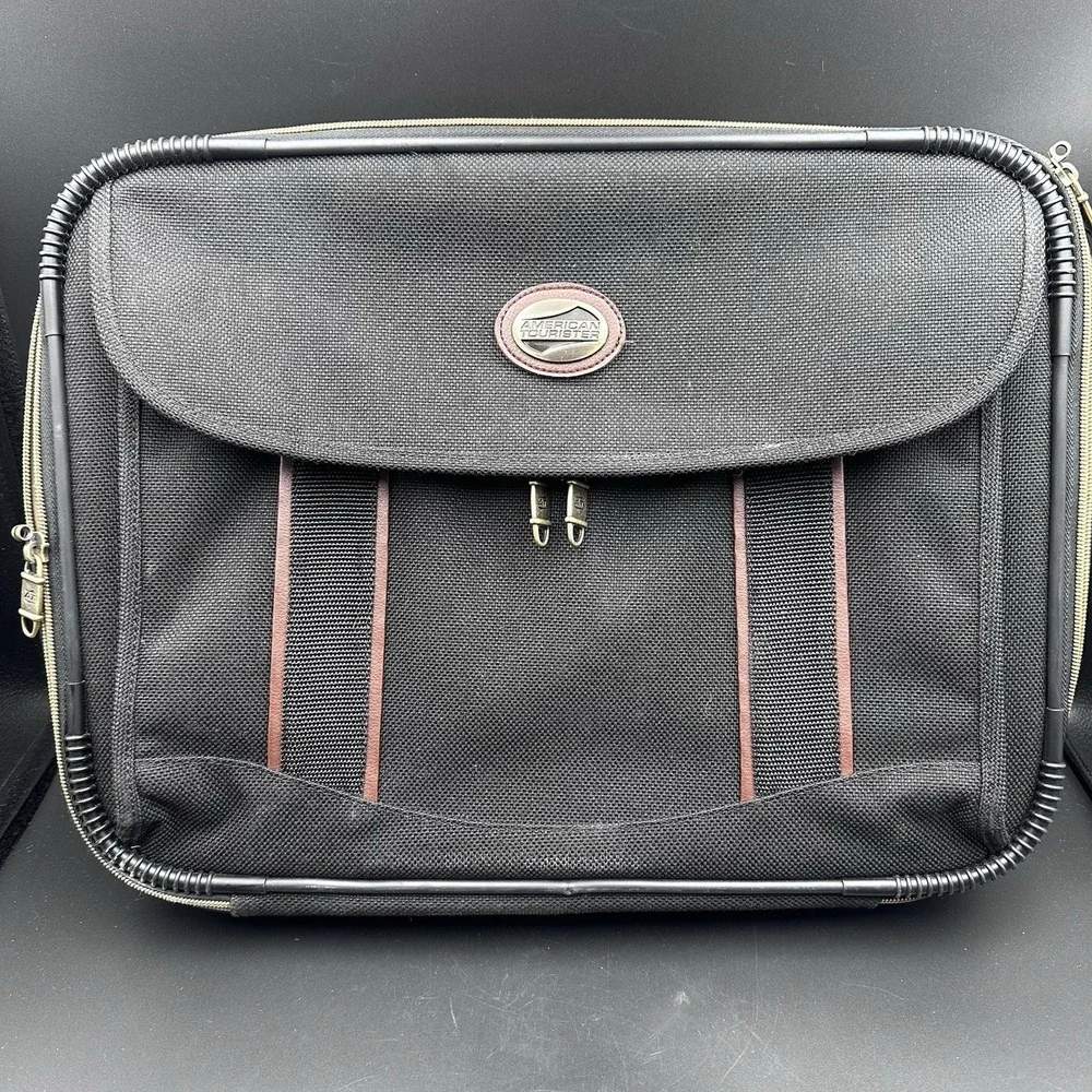 American Tourister Briefcase Men's Black Brown Nylon Professional Laptop Bag